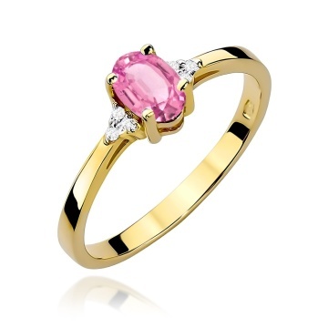 Inel Aur 9K cu Topaz Roz 0.50 ct si Diamante Naturale 0.05 ct