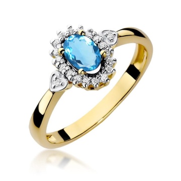Inel Aur 9K cu Topaz Swiss 0.50 ct si Diamante Naturale 0.10 ct