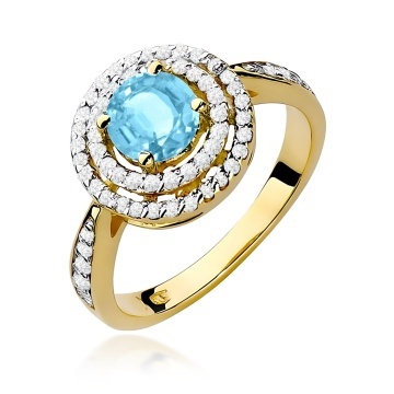 Inel Aur 9K cu Topaz Swiss 0.80 ct si Diamante Naturale 0.37 ct
