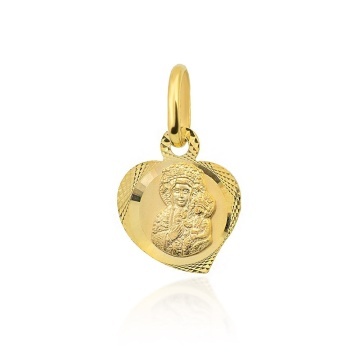 Medalion Inima Aur 14k cu Fecioara Maria si Iisus Hristos