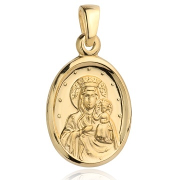 Medalion Maica Domnului în Oval Neted, Aur 14K
