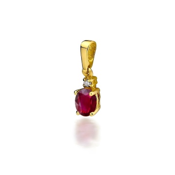 Pandantiv Aur 14K cu Rubin 0.60 ct si Diamant Natural 0.01 ct