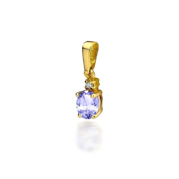 Pandantiv Aur 14K cu Tanzanit 0.40 ct si Diamant Natural 0.01 ct