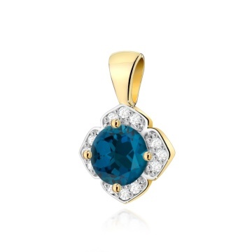 Pandantiv Aur 14K cu Topaz London Blue 0.50 ct si Diamante Naturale 0.06 ct