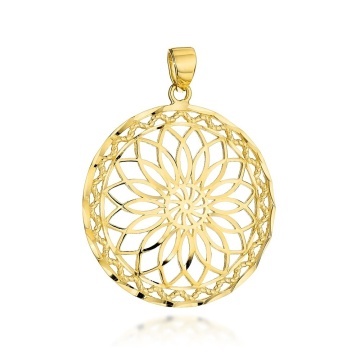 Pandantiv Aur 14K Floare Decupată în Cerc - Eleganță Atemporală