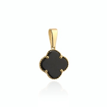 Pandantiv Aur 14K Trifoi Negru - Eleganță și Noroc