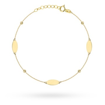 Brățară Aur 14K cu Plăcuțe Ovale și Bile Diamantate