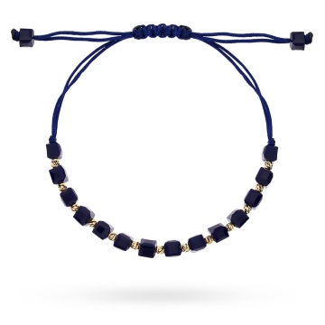 Brățară cu bile de diamant de aur 14k și pietre bleumarin pe șnur
