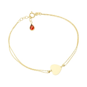 Bratara Dublu Lant cu Inima si Cristal- Aur 14k