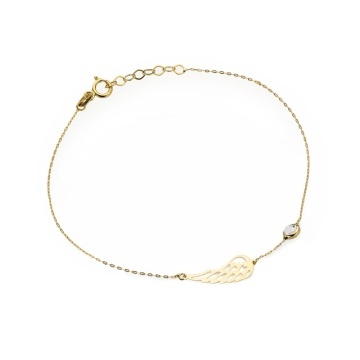 Bratara Lant cu Aripa Inger si Cristal- Aur 14k