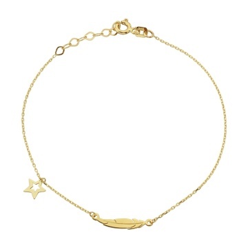 Bratara Lant cu Stea si Pana- Aur 14k