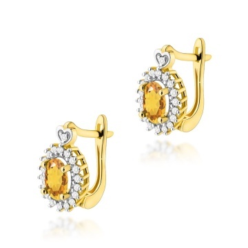 Cercei Aur 14K cu Citrin 0.60 ct si Diamante Naturale 0.19 ct