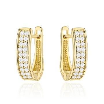 Cercei Aur 14K Cu Dublu Rând De Zirconii Și Design Dreptunghiular