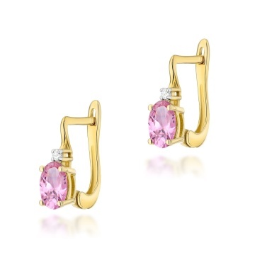 Cercei Aur 14K cu Pink Sapphire 0.45 ct si Diamante Naturale 0.03 ct