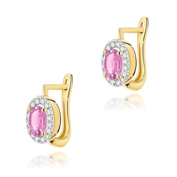 Cercei Aur 14K cu Pink Sapphire 0.45 ct si Diamante Naturale 0.16 ct