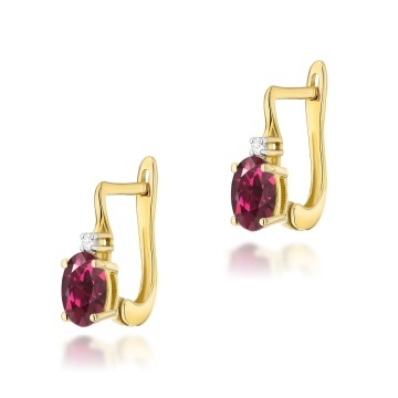 Cercei Aur 14K cu Rhodolite 0.50 ct si Diamante Naturale 0.03 ct
