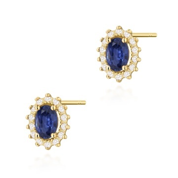 Cercei Aur 14K cu Safir 0.70 ct si Diamante Naturale 0.24 ct
