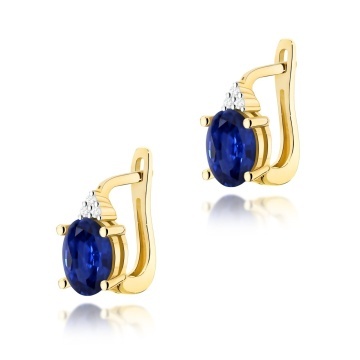 Cercei Aur 14K cu Safir 0.90 ct si Diamante Naturale 0.05 ct