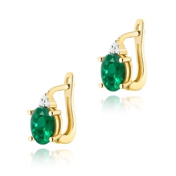 Cercei Aur 14K cu Smarald 0.80 ct si Diamante Naturale 0.05 ct