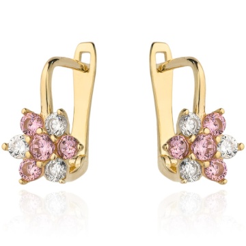Cercei Floare Aur 14k cu Zirconii Roz si Zirconii Albe