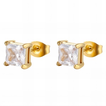 Cercei Stud Square Crystal din Inox placat cu AUR 18K