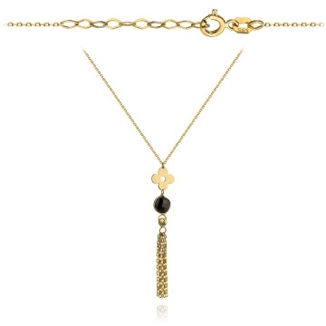 Colier cu Floare, Biluta si Piatra Neagra- Aur 14k