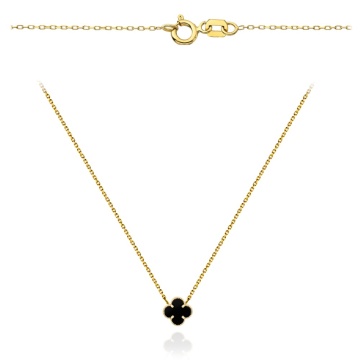 Colier din Aur1 4k cu Trifoi Negru, 45 cm