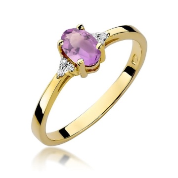Inel Aur 14K cu Ametist 0.40 ct si Diamante Naturale 0.05 ct