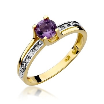 Inel Aur 14K cu Ametist 0.50 ct si Diamante Naturale 0.03 ct