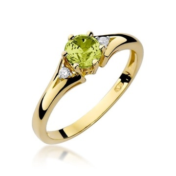 Inel Aur 14K cu Peridot 0.60 ct si Diamante Naturale 0.03 ct