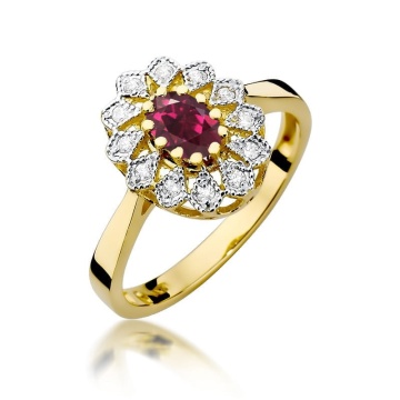 Inel Aur 14K cu Rhodolite 0.50 ct si Diamante Naturale 0.10 ct