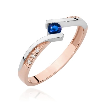 Inel Aur 14K cu Safir 0.15 ct si Diamante Naturale 0.03 ct