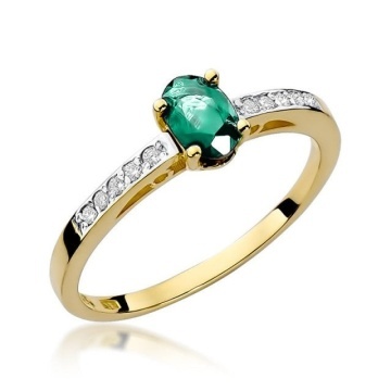 Inel Aur 14K cu Smarald 0.40 ct si Diamante Naturale 0.05 ct