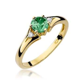 Inel Aur 14K cu Smarald 0.50 ct si Diamante Naturale 0.03 ct
