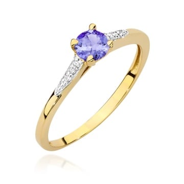 Inel Aur 14K cu Tanzanit 0.35 ct si Diamante Naturale 0.03 ct
