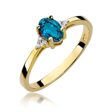 Inel Aur 14K cu Topaz London Blue 0.50 ct si Diamante Naturale 0.05 ct