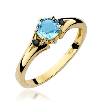 Inel Aur 14K cu Topaz Swiss 0.50 ct si Diamante Naturale Negre 0.03 ct