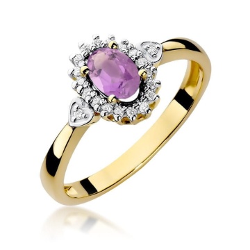 Inel Aur 9K cu Ametist 0.40 ct si Diamante Naturale 0.10 ct