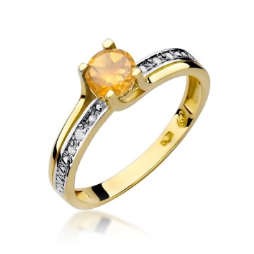 Inel Aur 9K cu Citrin 0.50 ct si Diamante Naturale 0.03 ct