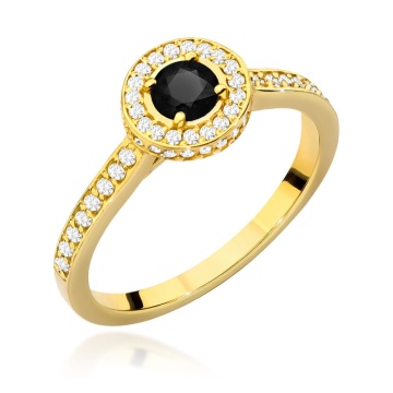 Inel Aur 9K cu Diamante Naturale Albe si Negre 0.64 ct