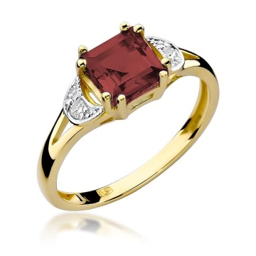 Inel Aur 9K cu Granat 1.30 ct si Diamante Naturale 0.06 ct