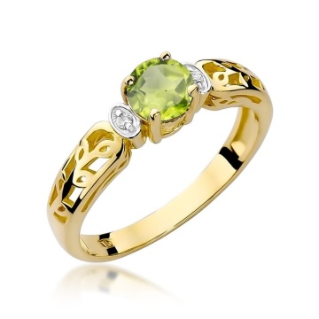 Inel Aur 9K cu Peridot 0.60 ct si Diamante Naturale 0.02 ct