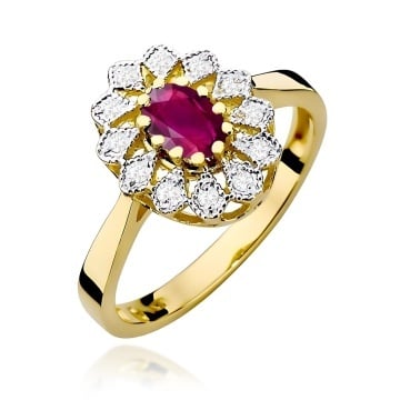 Inel Aur 9K cu Rhodolite 0.50 ct si Diamante Naturale 0.10 ct