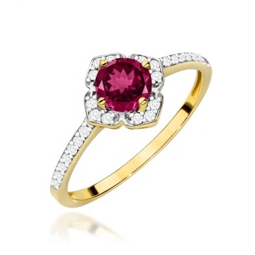 Inel Aur 9K cu Rhodolite 0.60 ct si Diamante Naturale 0.13 ct