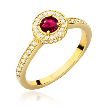 Inel Aur 9K cu Rubin 0.30 ct si Diamante Naturale 0.34 ct