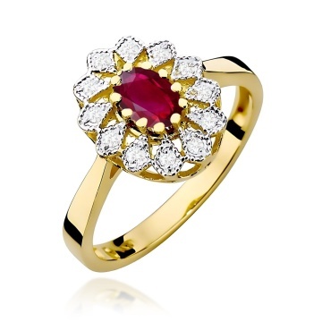 Inel Aur 9K cu Rubin 0.60 ct si Diamante Naturale 0.10 ct