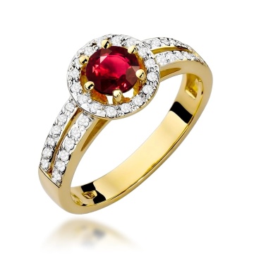 Inel Aur 9K cu Rubin 0.60 ct si Diamante Naturale 0.20 ct