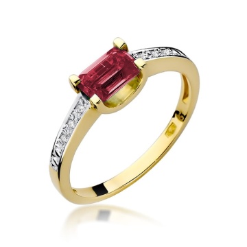 Inel Aur 9K cu Rubin 0.80 ct si Diamante Naturale 0.03 ct