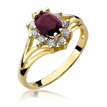 Inel Aur 9K cu Rubin 1.00 ct si Diamante Naturale 0.30 ct