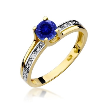 Inel Aur 9K cu Safir 0.50 ct si Diamante Naturale 0.03 ct